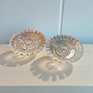 Vintage Pressed Glass Candle Holder Clear Round 4.25" Taper Set of 2 Unique